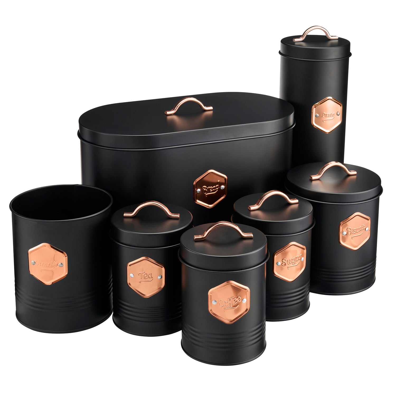 Cooks Professional 7 Piece Kitchen Storage Set | Black / Copper ...