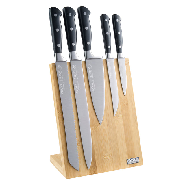 Cooks Professional PRECISION 5 Piece Knife Set | With Magnetic Bamboo Knife Block