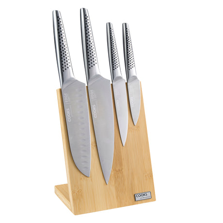Cooks Professional EDGE 4 Piece Knife Set | With Magnetic Bamboo Knife Block
