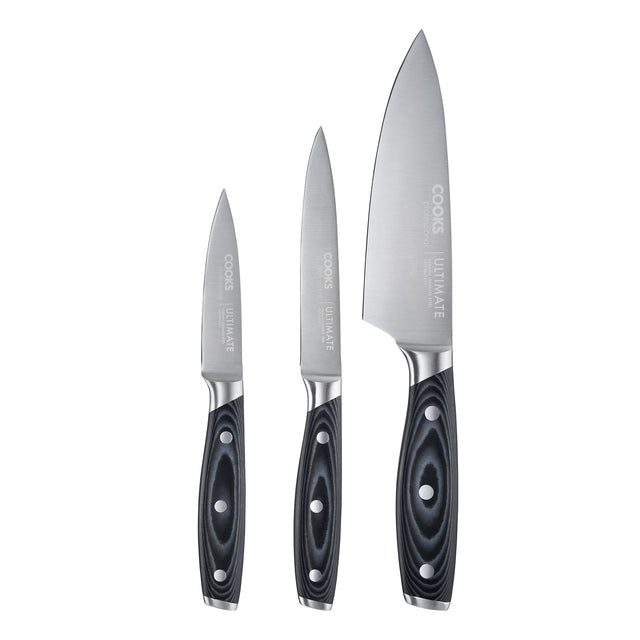 Cooks Professional ULTIMATE 3 Piece Knife Set | With Magnetic Bamboo Knife Block