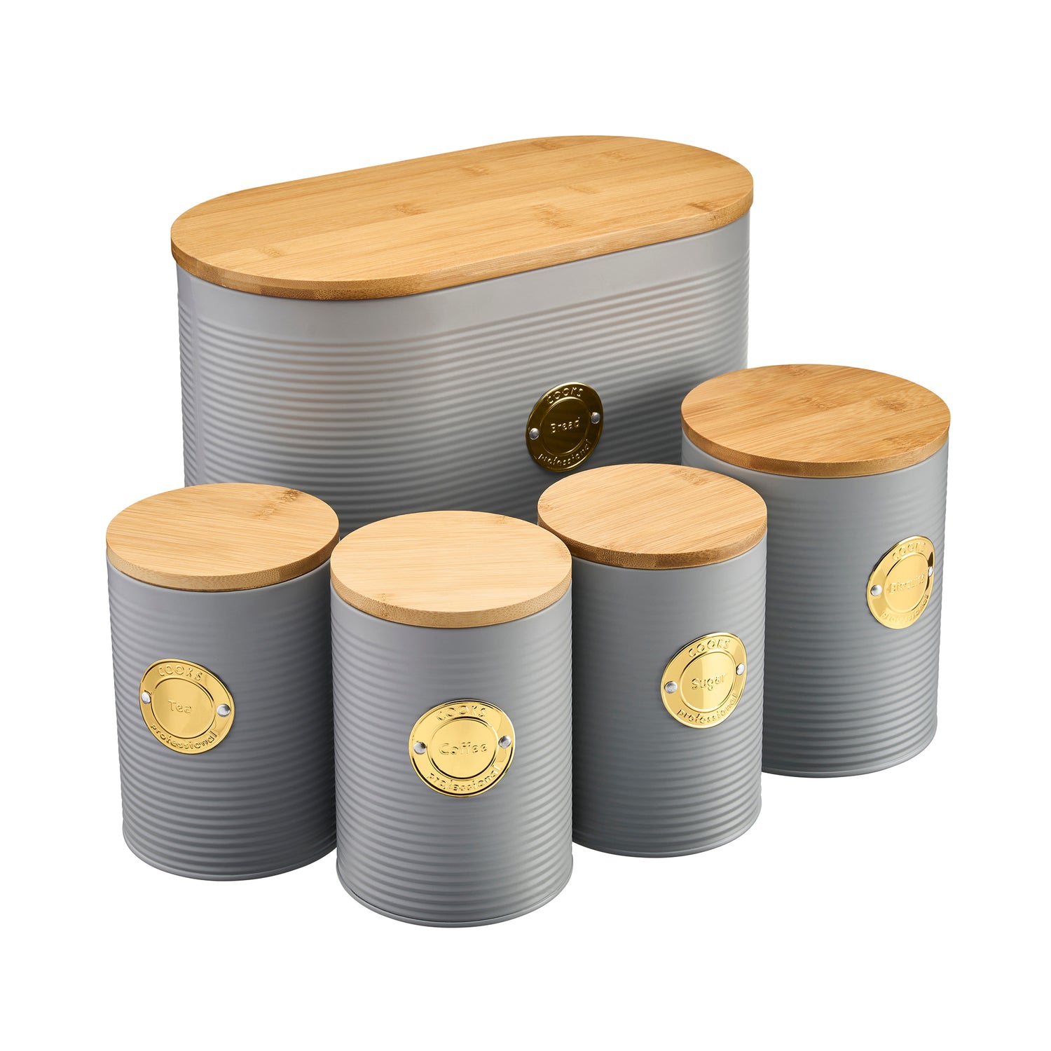 Cooks Professional 5 Piece Kitchen Storage Set with Bamboo Lids | Grey ...