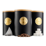 Cooks Professional 3 Piece Kitchen Storage Set with Bamboo Lids | Black / Gold