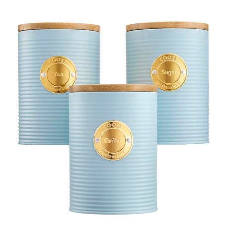 Cooks Professional 3 Piece Kitchen Storage Set with Bamboo Lids | Blue / Gold