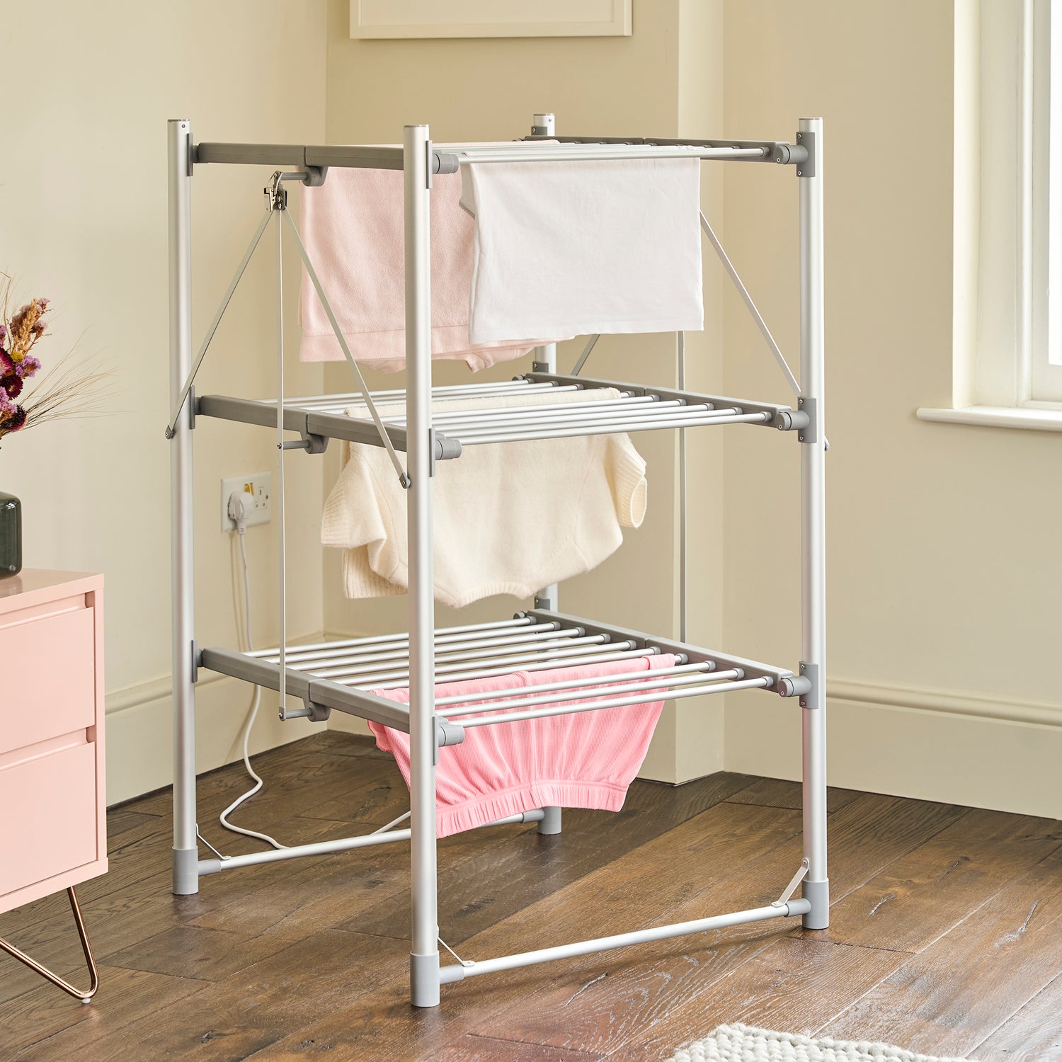 Electric Heated Clothes Clothes Airer With Cover Heated Drying