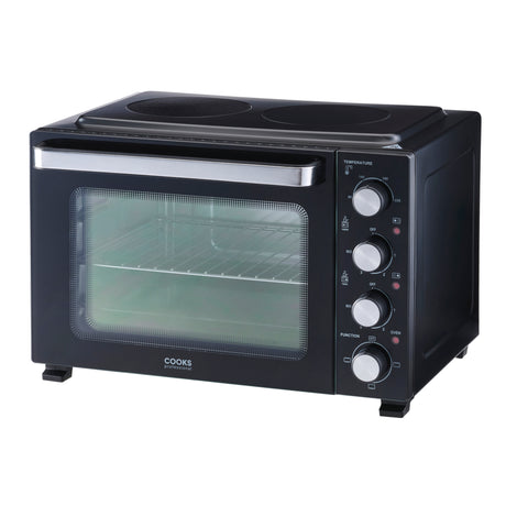 Cooks Professional 34L Mini Oven with 2 Ceramic Hobs | Black / Silver