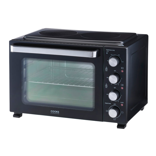 Cooks Professional 34L Mini Oven with 2 Ceramic Hobs | Black / Silver