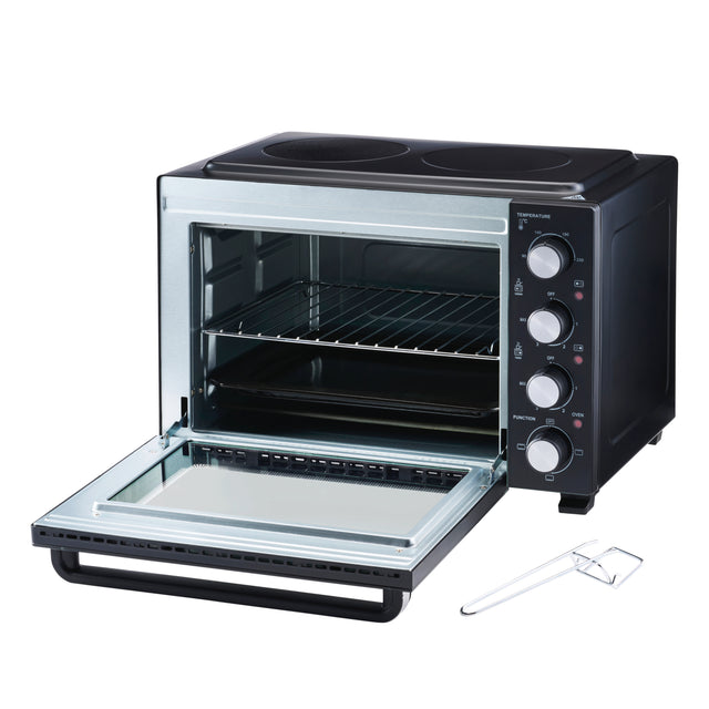 Cooks Professional 34L Mini Oven with 2 Ceramic Hobs | Black / Silver