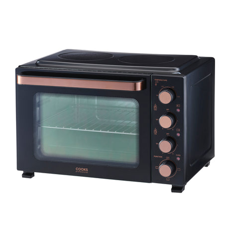 Cooks Professional 34L Mini Oven with 2 Ceramic Hobs | Black / Copper