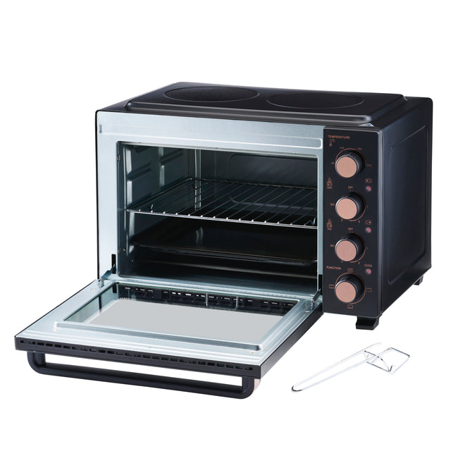 Cooks Professional 34L Mini Oven with 2 Ceramic Hobs | Black / Copper