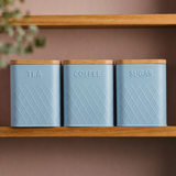 Cooks Professional 3 Piece Square Kitchen Storage Set with Bamboo Lids | Blue