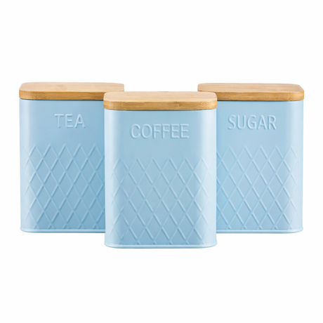 Cooks Professional 3 Piece Square Kitchen Storage Set with Bamboo Lids | Blue