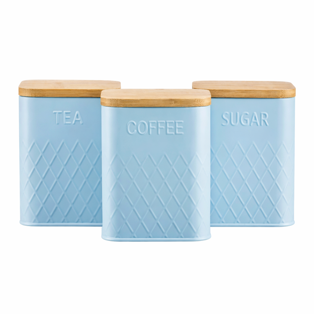 Cooks Professional 3 Piece Square Kitchen Storage Set with Bamboo Lids | Blue