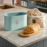 Cooks Professional Bread Bin, Linen Bag and Bamboo Board Set | Blue / Silver