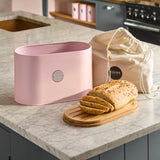 Cooks Professional Bread Bin, Linen Bag and Bamboo Board Set | Pink / Silver