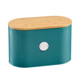 Cooks Professional Bread Bin, Linen Bag and Bamboo Board Set | Teal / Silver