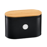 Cooks Professional Bread Bin, Linen Bag and Bamboo Board Set | Black / Silver