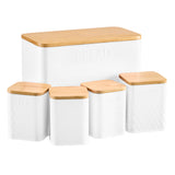 Cooks Professional 5 Piece Square Kitchen Storage Set with Bamboo Lids | White