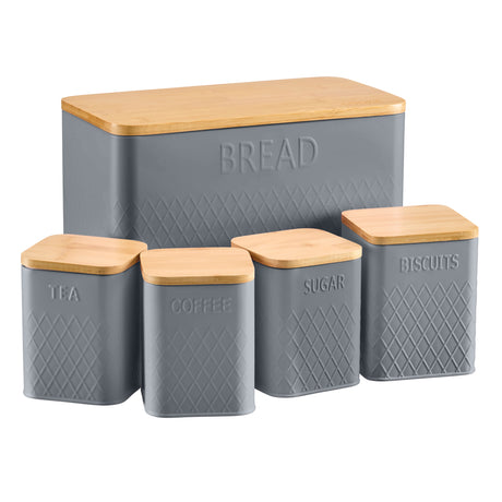 Cooks Professional 5 Piece Square Kitchen Storage Set with Bamboo Lids | Dark Grey