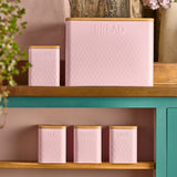 Cooks Professional 5 Piece Square Kitchen Storage Set with Bamboo Lids | Pink