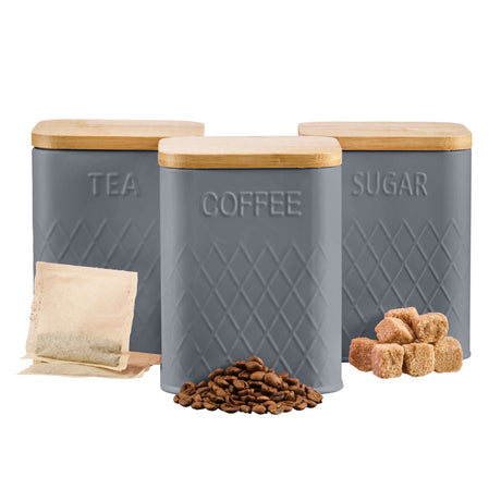 Cooks Professional 3 Piece Embossed Kitchen Storage Set with Bamboo Lids | Grey