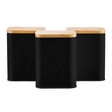 Cooks Professional 3 Piece Square Kitchen Storage Set with Bamboo Lids | Black