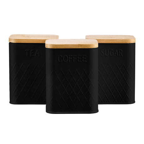 Cooks Professional 3 Piece Square Kitchen Storage Set with Bamboo Lids | Black