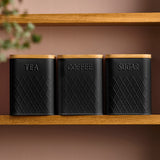 Cooks Professional 3 Piece Square Kitchen Storage Set with Bamboo Lids | Black