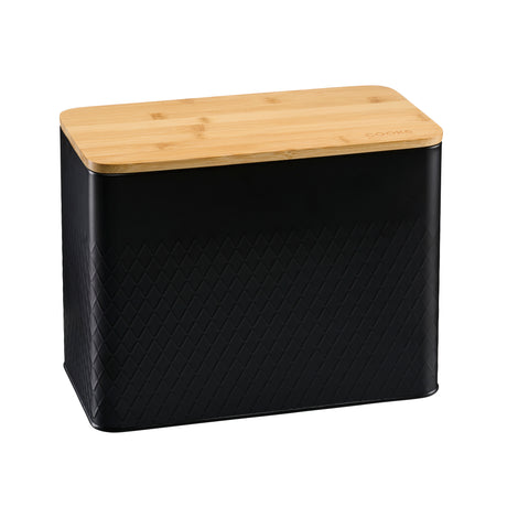 Cooks Professional Bread Bin, Linen Bag and Bamboo Board Set | Black