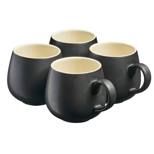 Cooks Professional Set of 4 Stoneware Mugs | 350ml | Matt Black