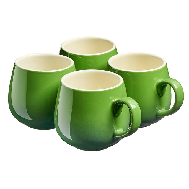 Cooks Professional Set of 4 Stoneware Mugs | 350ml | Green