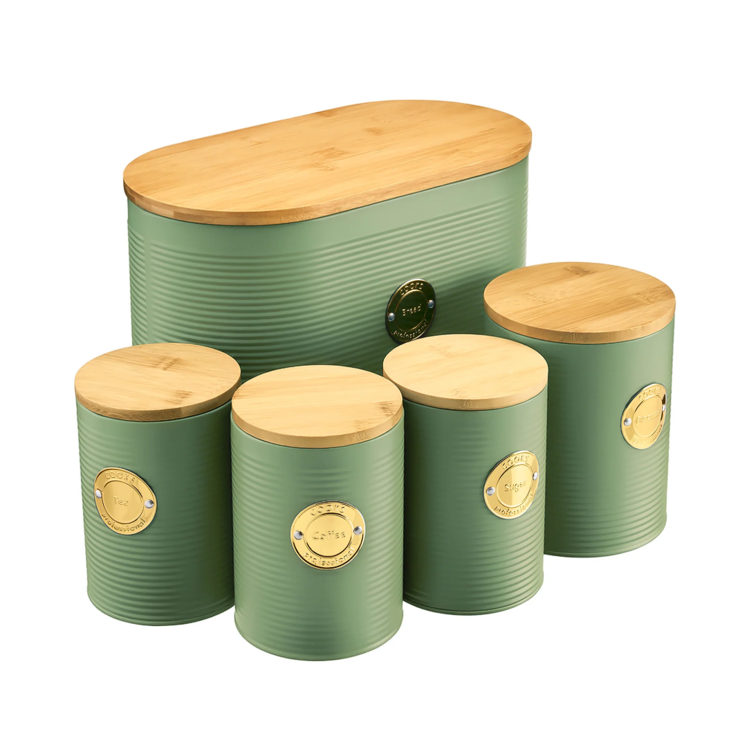 Cooks Professional 5 Piece Kitchen Storage Set with Bamboo Lids | Gree ...