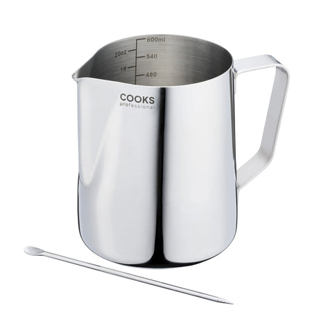 Cooks Professional Stainless Steel 600ml Milk Steaming Jug | Latte Art Pen Included