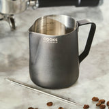 Cooks Professional Stainless Steel 350ml Milk Steaming Jug | Black | Latte Art Pen Included