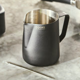 Cooks Professional Stainless Steel 600ml Milk Steaming Jug | Black | Latte Art Pen Included