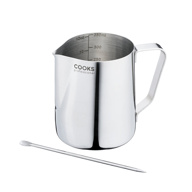 Cooks Professional Stainless Steel 350ml Milk Steaming Jug | Latte Art Pen Included