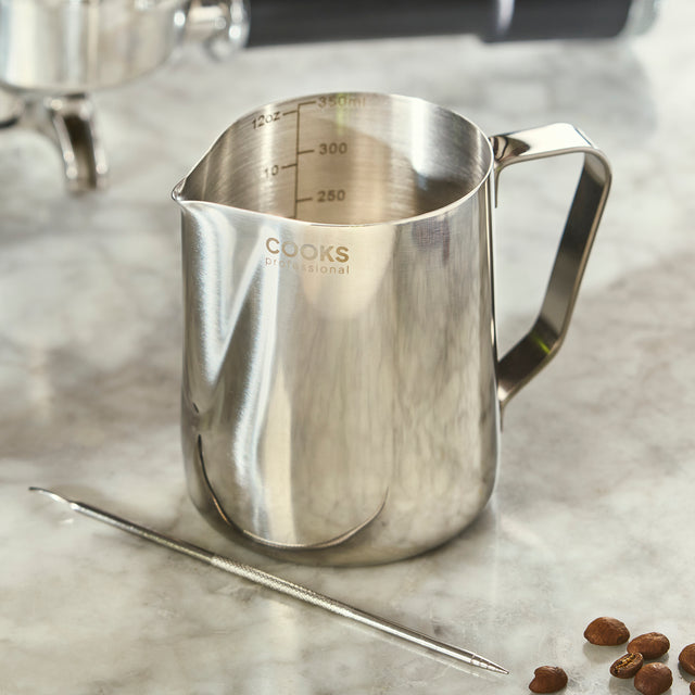 Cooks Professional Stainless Steel 350ml Milk Steaming Jug | Latte Art Pen Included