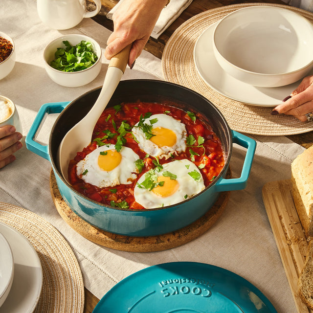 Cooks Professional 28cm Shallow Cast Iron Casserole | Teal
