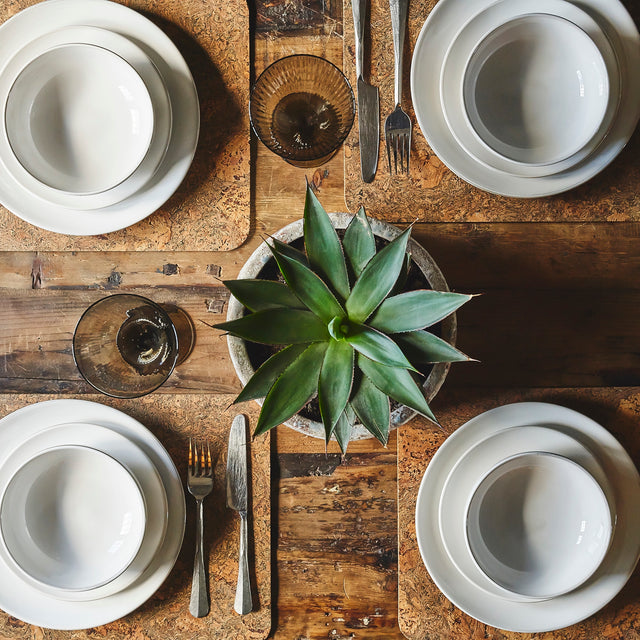 Cooks Professional Nordic Stoneware Dinner Set | 16-Piece | Reactive Glaze | White