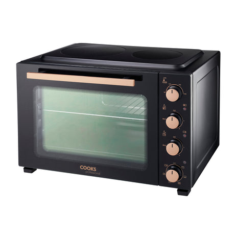 Cooks Professional Mini Oven | 48 Litre with 2 Ceramic Hobs | 1800W Oven | 1000W and 1500W Ceramic Hobs | Black and Copper
