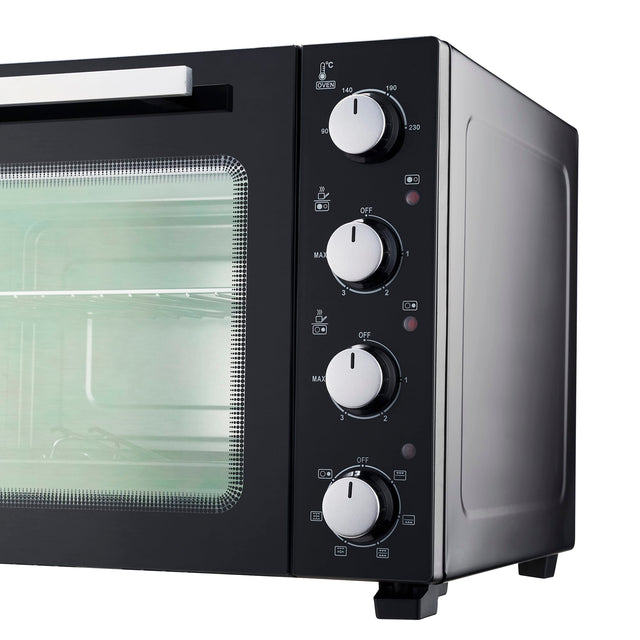 Cooks Professional Mini Oven | 48 Litre with 2 Ceramic Hobs | 1800W Oven | 1000W and 1500W Ceramic Hobs | Black/Silver