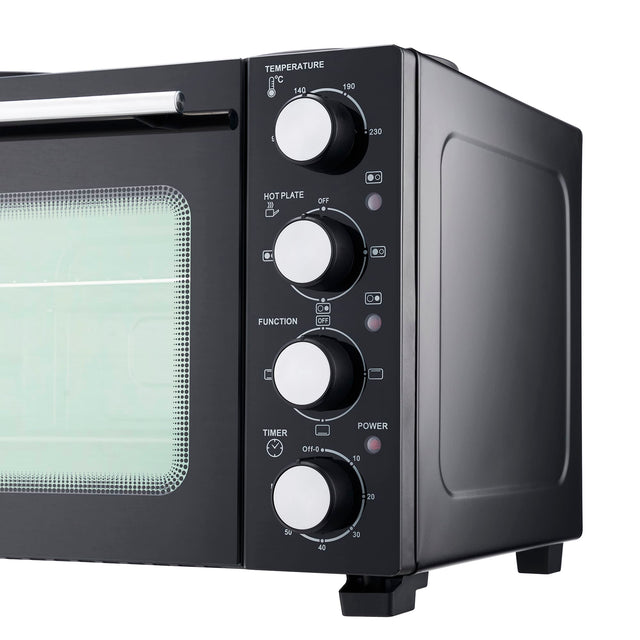 Cooks Professional Mini Oven | 28 Litre with 2 Hobs | Powerful 3200W | Black and Silver