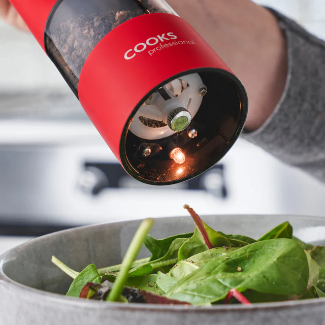 Cooks Professional Electric Salt and Pepper Mill Set  | Red
