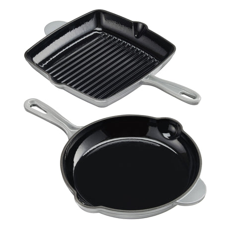 Cook Professional Cast Iron Frying Pan & Skillet 2 Piece Set | Grey