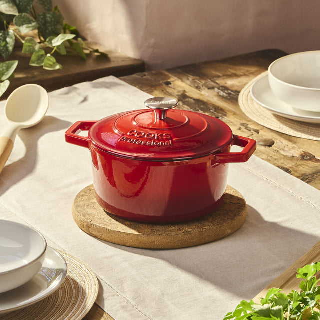 Cooks Professional 20cm Cast Iron Casserole | Red