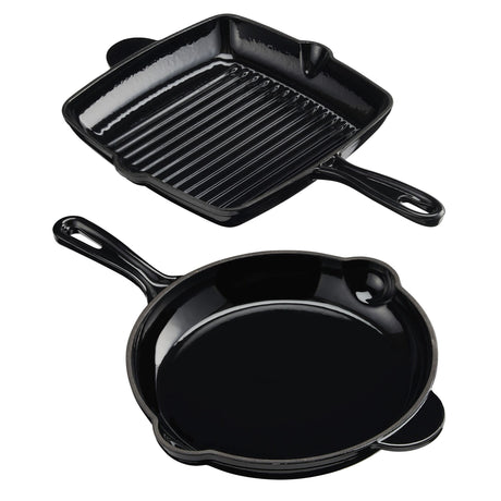 Cook Professional Cast Iron Frying Pan & Skillet 2 Piece Set | Black