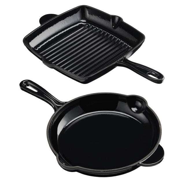 Cook Professional Cast Iron Frying Pan & Skillet 2 Piece Set | Black