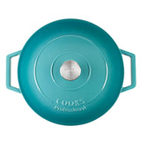 Cooks Professional Cast Iron Casserole 28cm Shallow | 4.3L Capacity | Enamelled Inside and Out | Graduated Teal