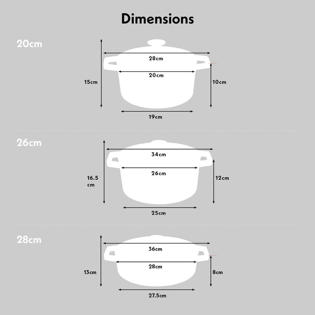 Cooks Professional Set of 3 Cast Iron Casserole | 20cm, 26cm and 28cm | Graduated Red