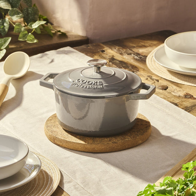 Cooks Professional 20cm Cast Iron Casserole | Grey