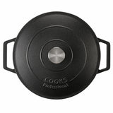 Cooks Professional Cast Iron Casserole 26cm | 5.8L Capacity | Enamelled Inside and Out | Matte Black